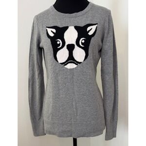 Bass Womens Boston Terrier Dog Graphic Cotton Knit Sweater‎ Grey Small